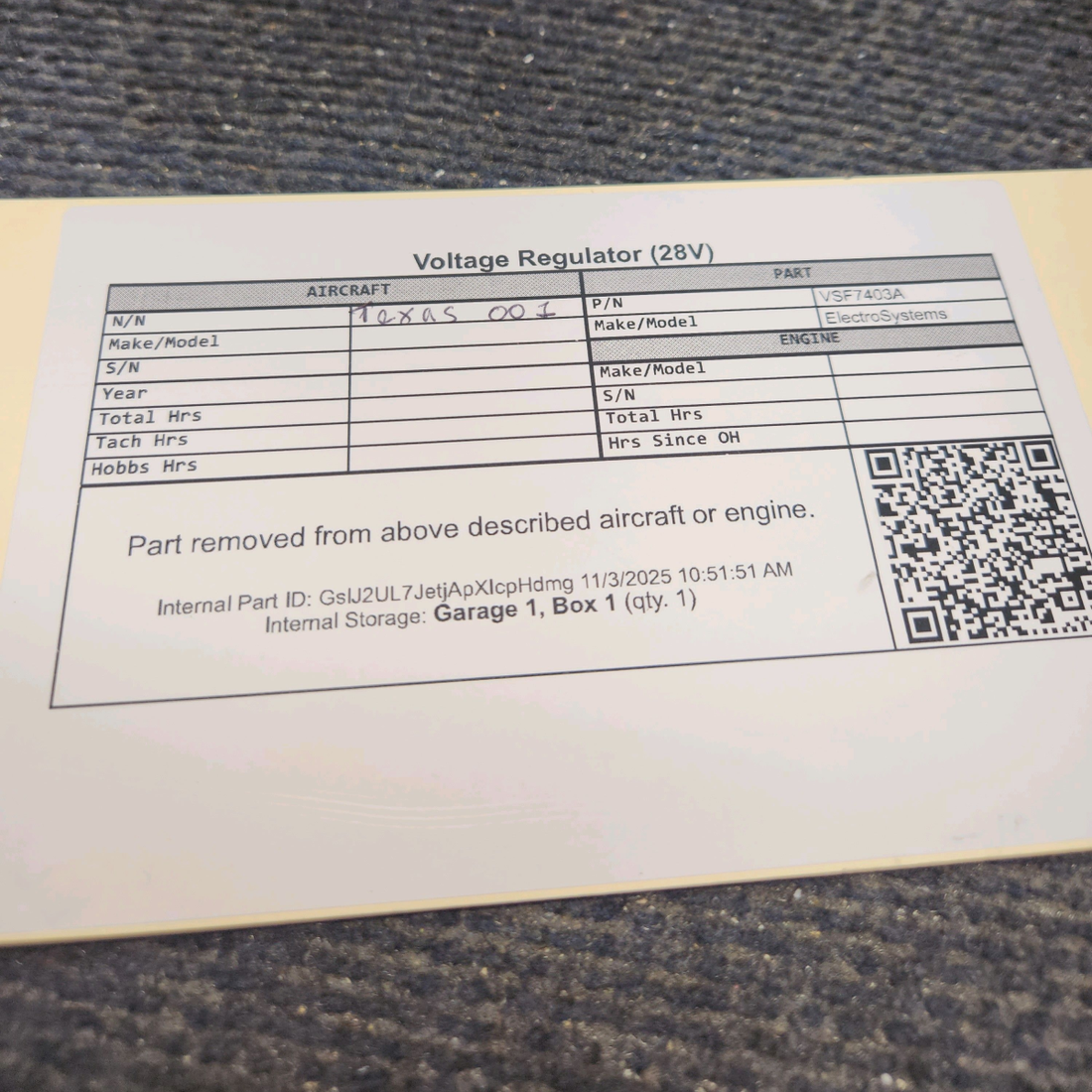 Used aircraft parts for sale, VSF7403A ElectroSystems Voltage Regulator (28V)