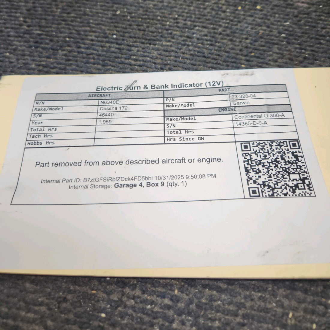 Used aircraft parts for sale, 23-328-04 Garwin Cessna 172 Electric Turn & Bank Indicator (12V)