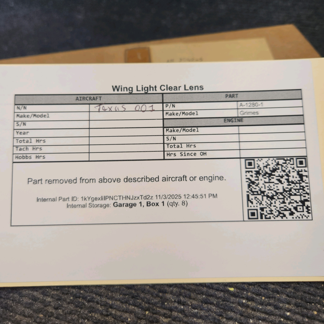 Used aircraft parts for sale, A-1280-1 Grimes Wing Light Clear Lens -  Price per each