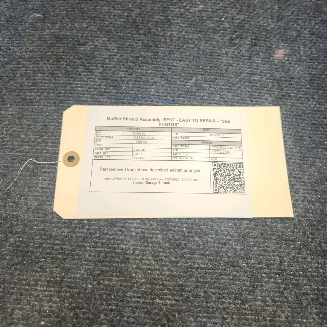 Used aircraft parts for sale, 0554001-1 CESSNA 172K MUFFLER SHROUD ASSEMBLY- BENT -  EASY TO REPAIR - "SEE PHOTOS"
