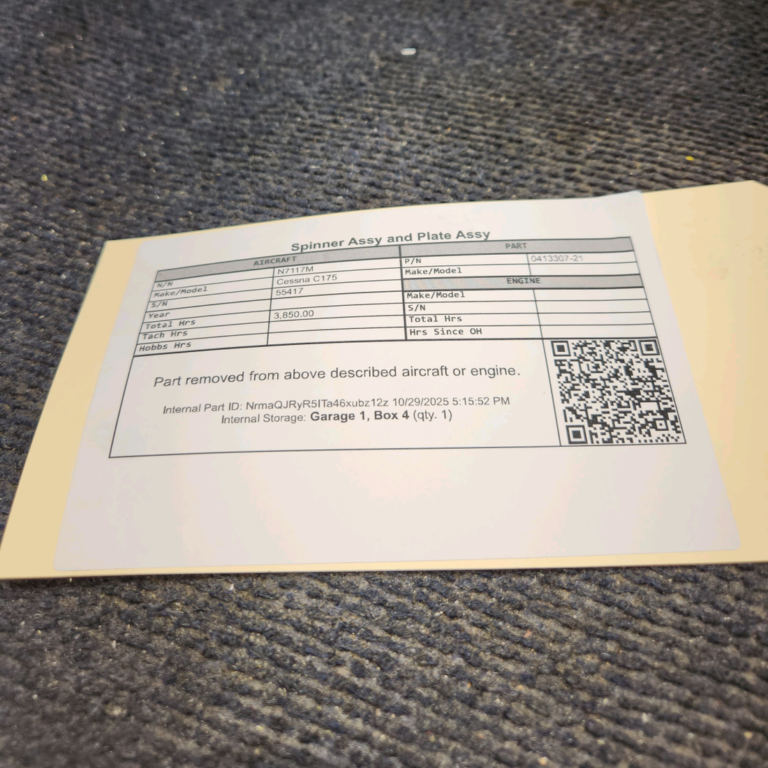 Used aircraft parts for sale, 0550162-7, 0550162-3 Cessna C175 Spinner Assy and Plate Assy