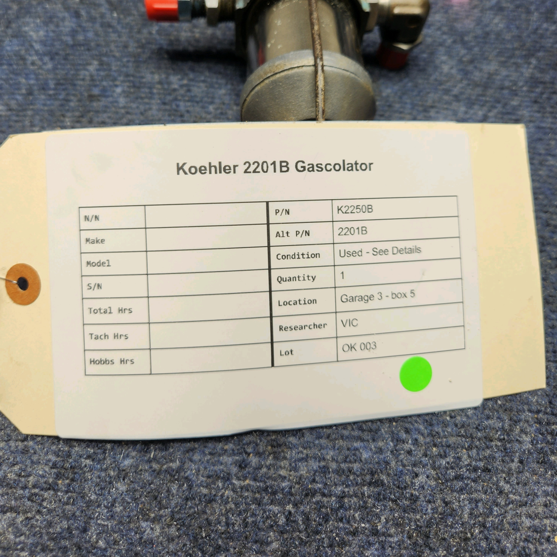 Used aircraft parts for sale, K2250B Koehler KOEHLER 2201B GASCOLATOR