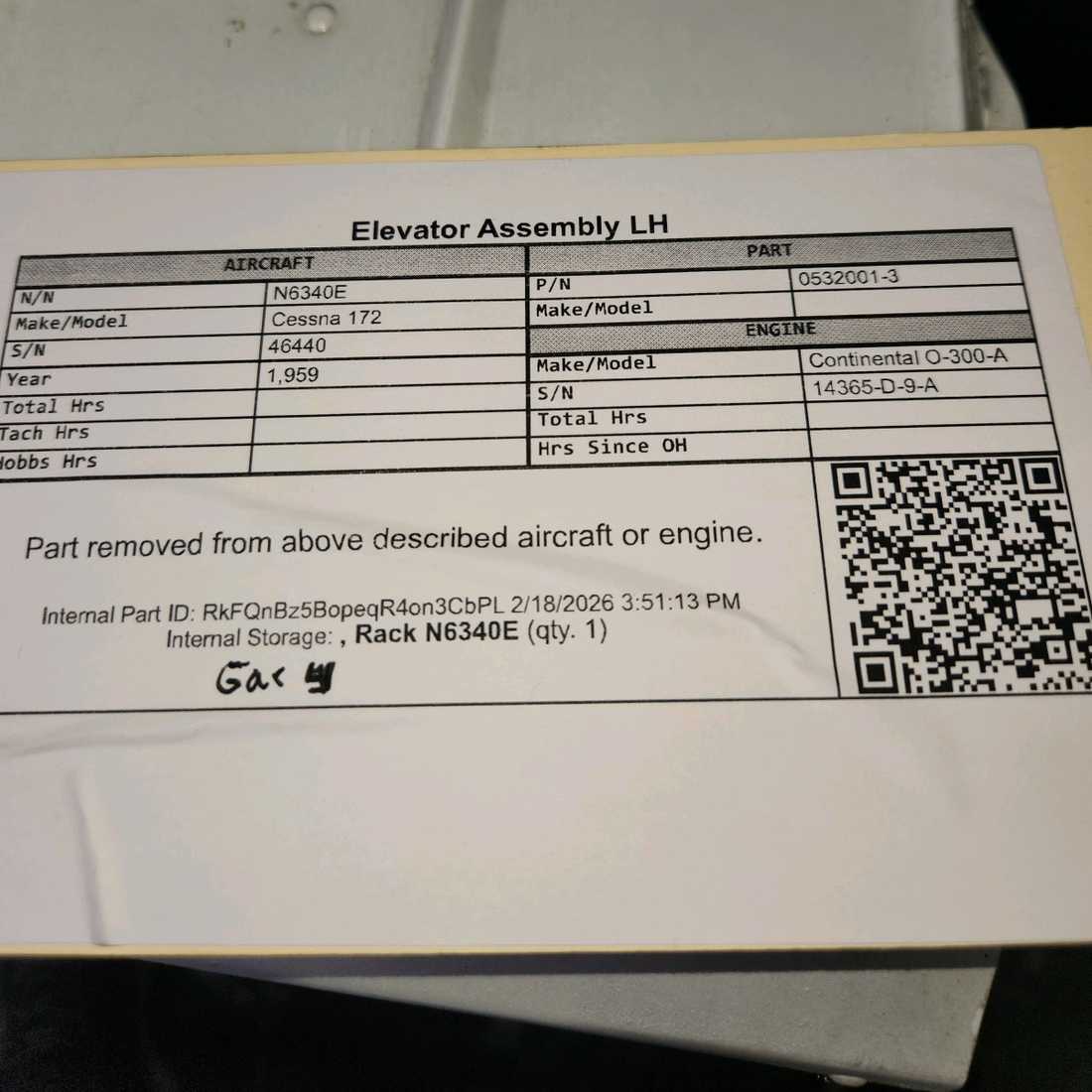 Used aircraft parts for sale, 0532001-3 Cessna 172 Elevator Assembly LH
