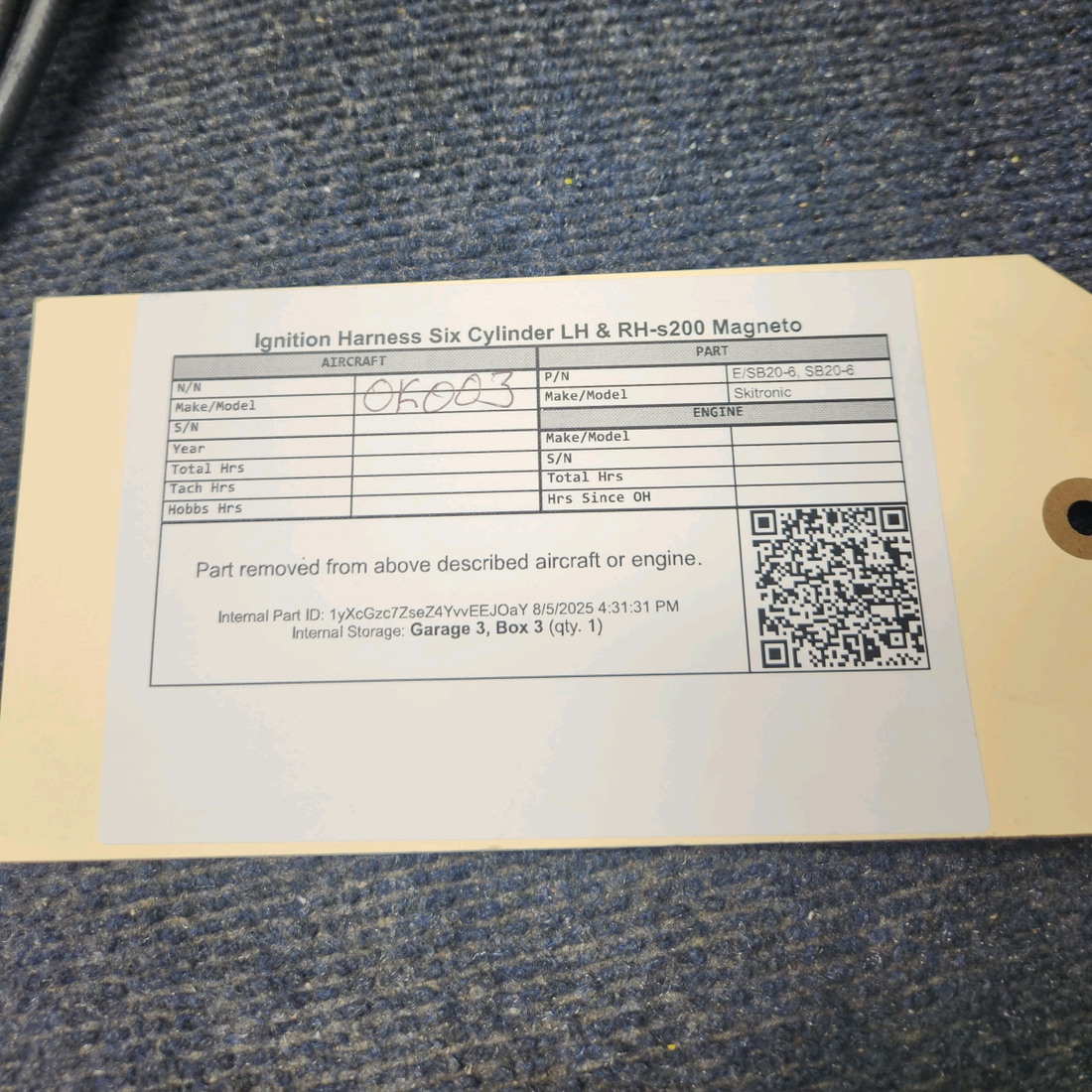 Used aircraft parts for sale, E/SB20-6 Skytronic Ignition Harness Six Cylinder - LH/RH - S200 Magneto