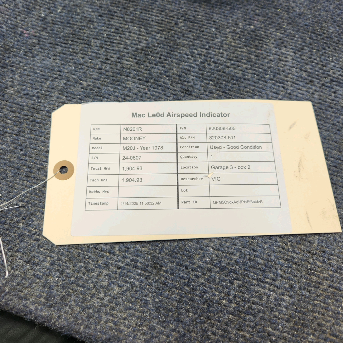 Used aircraft parts for sale, 820308-505 MOONEY M20J MAC LE0D AIRSPEED INDICATOR