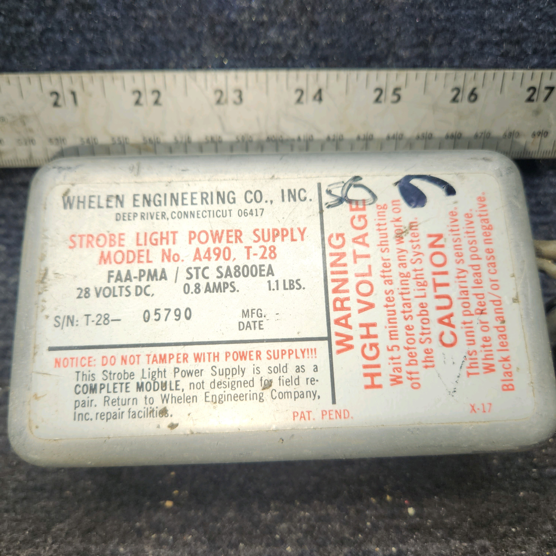 Used aircraft parts for sale, A490,T-28 Whelen A490 Strobe Light Power Supply (28V)