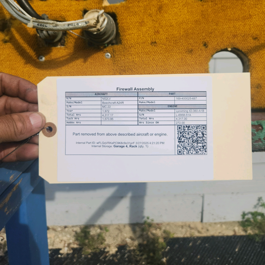 Used aircraft parts for sale, 169-400025-687 Beechcraft A24R Firewall Assembly