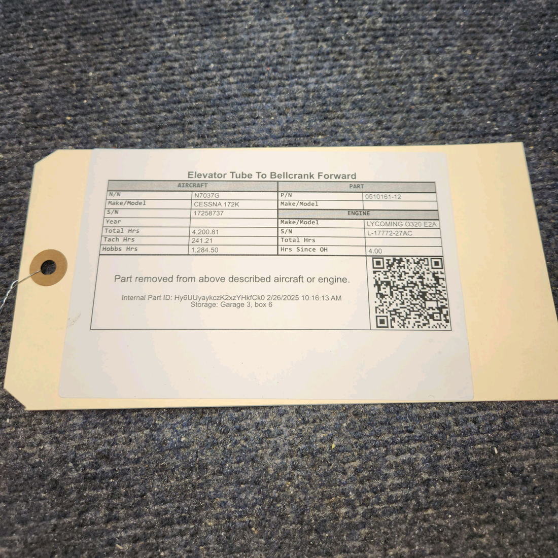 Used aircraft parts for sale, 0510161-12 CESSNA 172K ELEVATOR TUBE TO BELLCRANK FORWARD