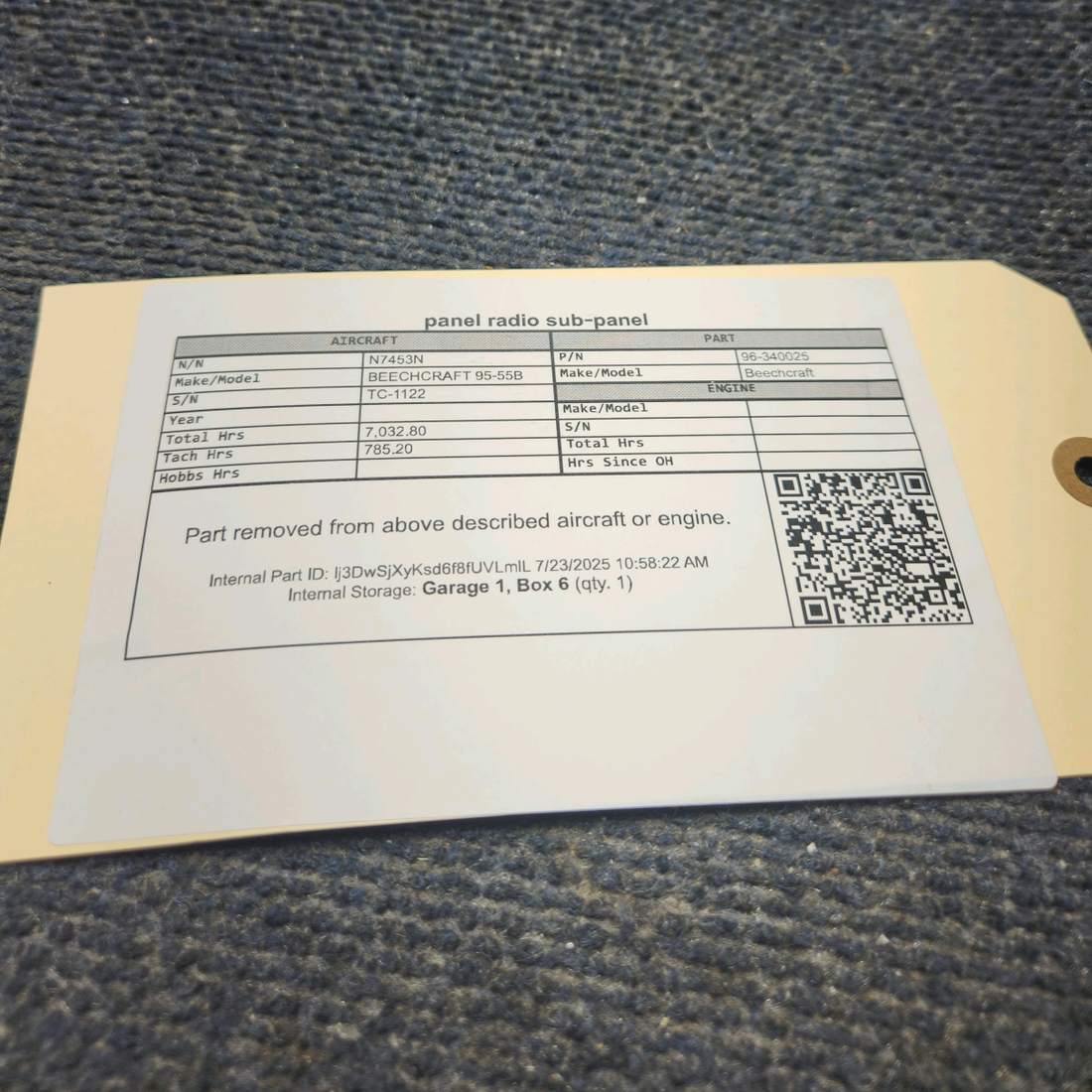 Used aircraft parts for sale, 96-340025 BEECHCRAFT 95-55B Radio Panel