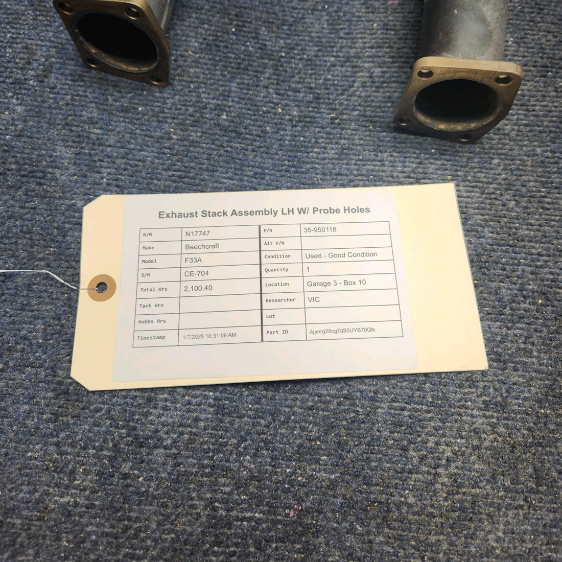 Used aircraft parts for sale, 35-95011 Beechcraft F33A EXHAUST STACK ASSEMBLY LH W/ PROBE HOLES