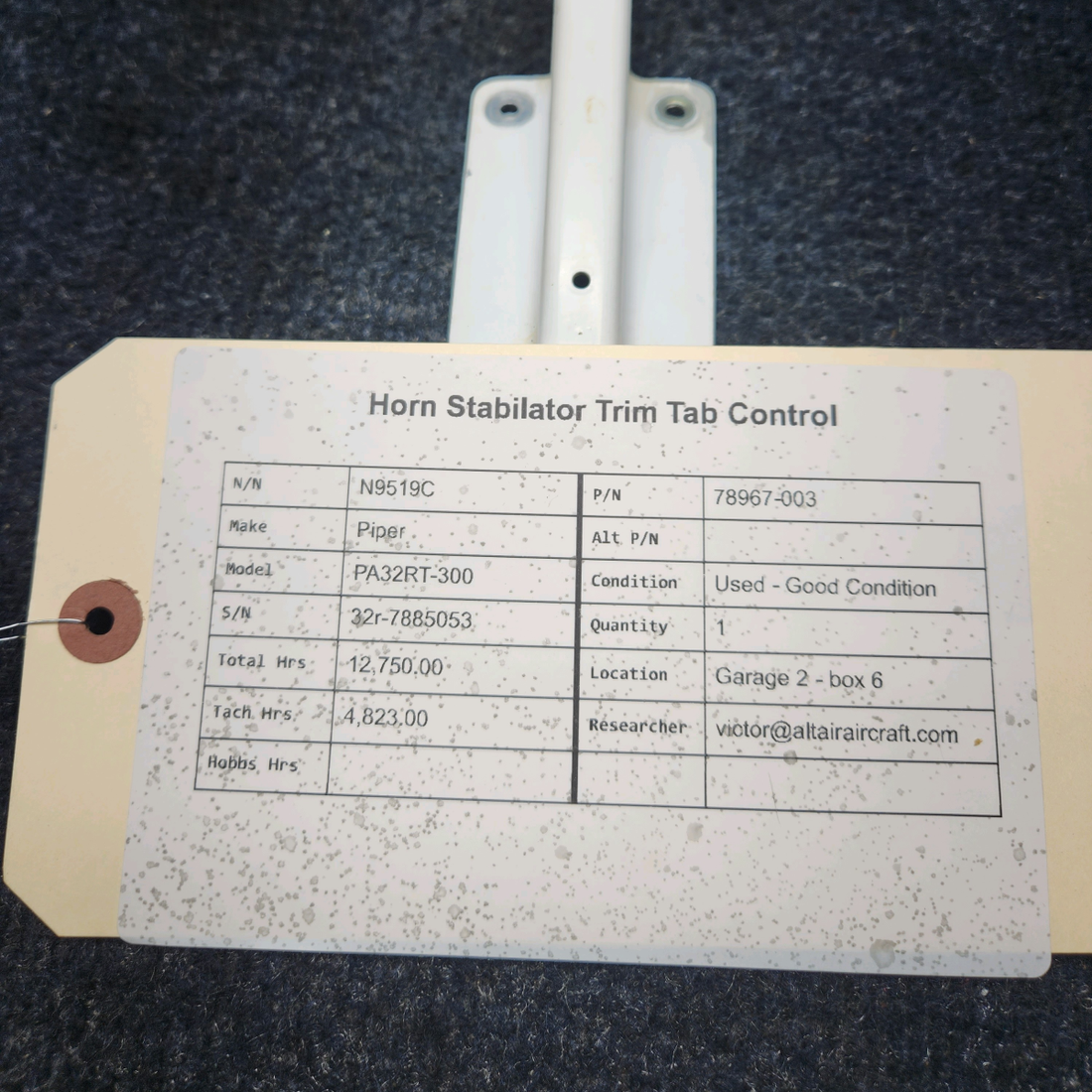 Used aircraft parts for sale, 78967-003 Piper PA32RT-300 HORN STABILATOR TRIM TAB CONTROL