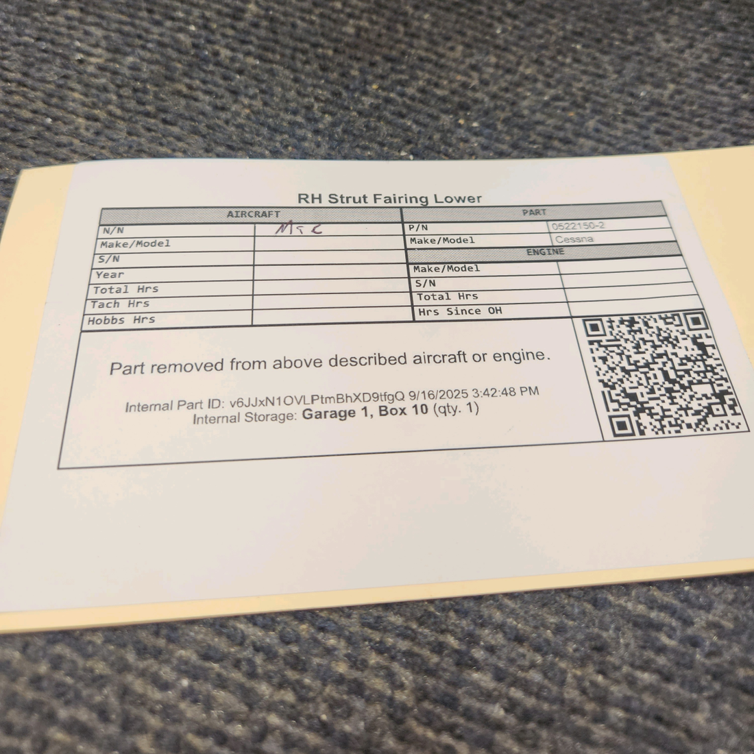 Used aircraft parts for sale, 0522150-2 Cessna 172RG Strut Fairing Lower - RH