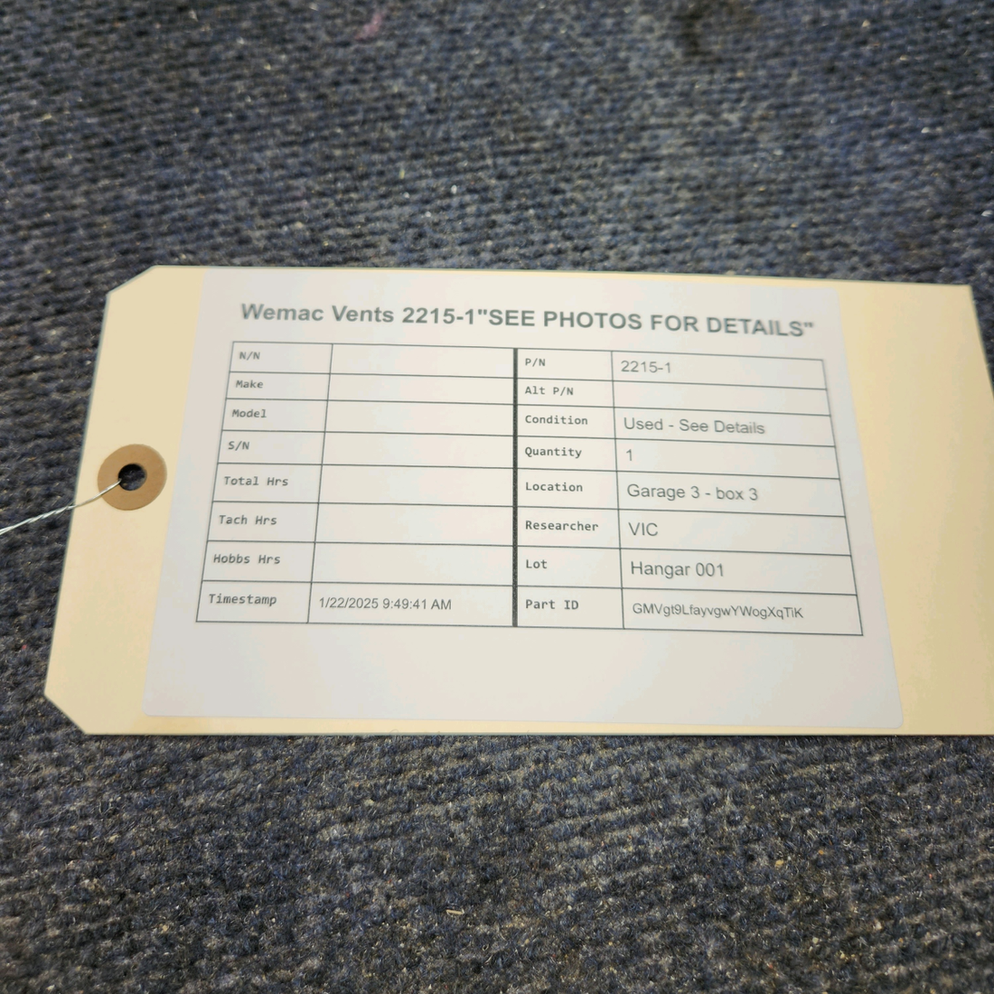 Used aircraft parts for sale, 2215-1 Beechcraft WEMAC VENTS 2215-1"SEE PHOTOS FOR DETAILS"