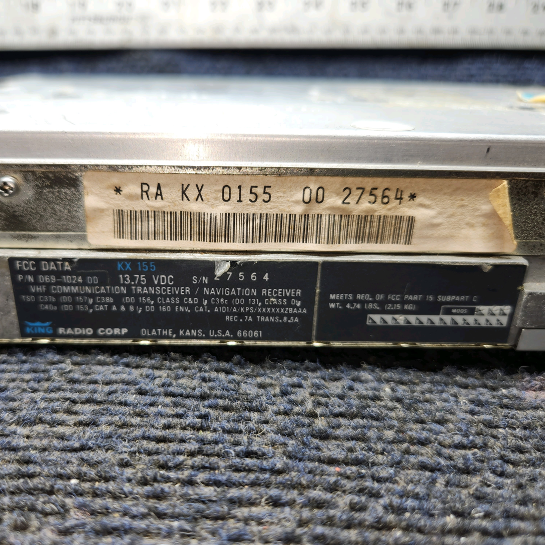 Used aircraft parts for sale, 069-1024-00 Bendix King KX 155 Beechcraft C23 SUNDOWNER NAV/COM with Glideslope – 14V, Rack & Connector