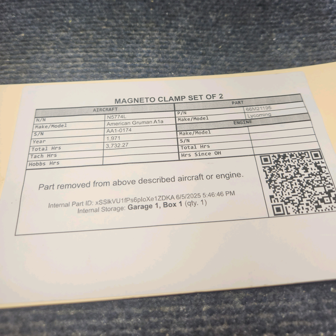 Used aircraft parts for sale, 66M21195 Lycoming 0-320-E2A American Gruman A1A MAGNETO CLAMP SET OF 2