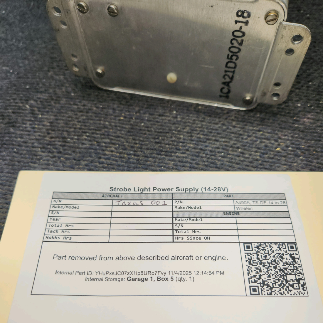 Used aircraft parts for sale, A490A, TS-DF-14 to 28 Whelen A490A Strobe Light Power Supply (14-28V)