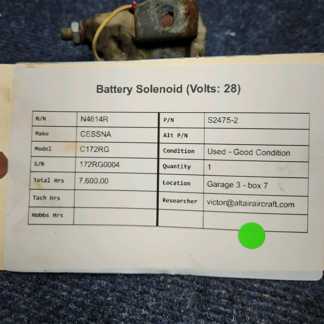 Used aircraft parts for sale, S2475-2 CESSNA C172RG BATTERY SOLENOID (VOLTS: 28)