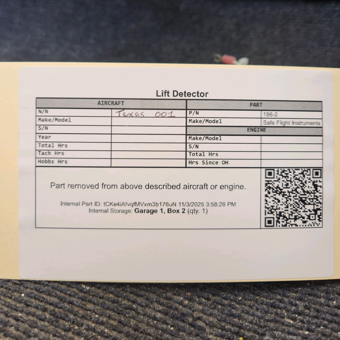 Used aircraft parts for sale, 186-12 Safe Flight Instruments 186-12 Cessna Lift Detector