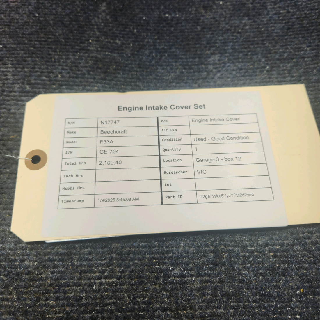Used aircraft parts for sale, Engine Intake Cover Beechcraft F33A ENGINE INTAKE COVER SET
