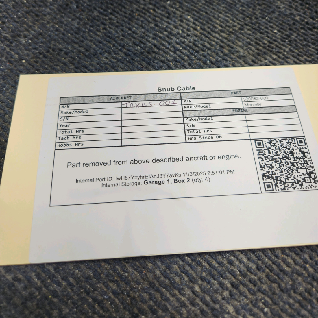 Used aircraft parts for sale, 530062-000 Mooney Mooney Snub Cable -  Price per Each