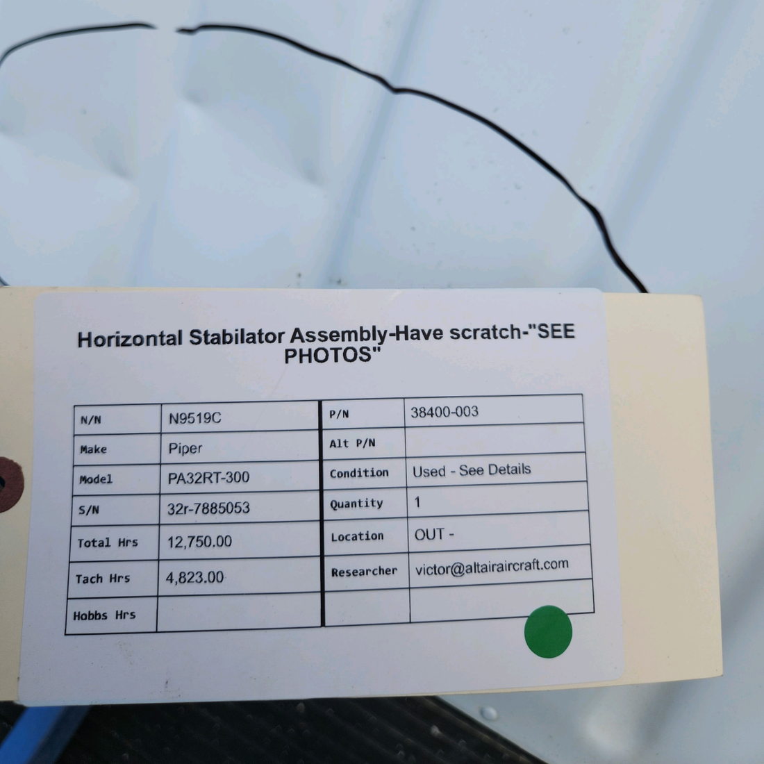 Used aircraft parts for sale, 38400-003 Piper PA32RT-300 HORIZONTAL STABILATOR ASSEMBLY SEE PHOTOS