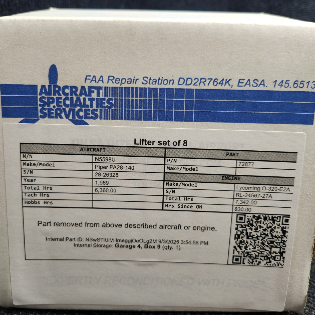 Used aircraft parts for sale, 72877 Piper PA28-140 Lifter set of 8 with 8130-1