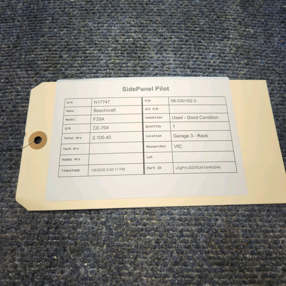 Used aircraft parts for sale, 58-530162-3 Beechcraft F33A SIDEPANEL PILOT