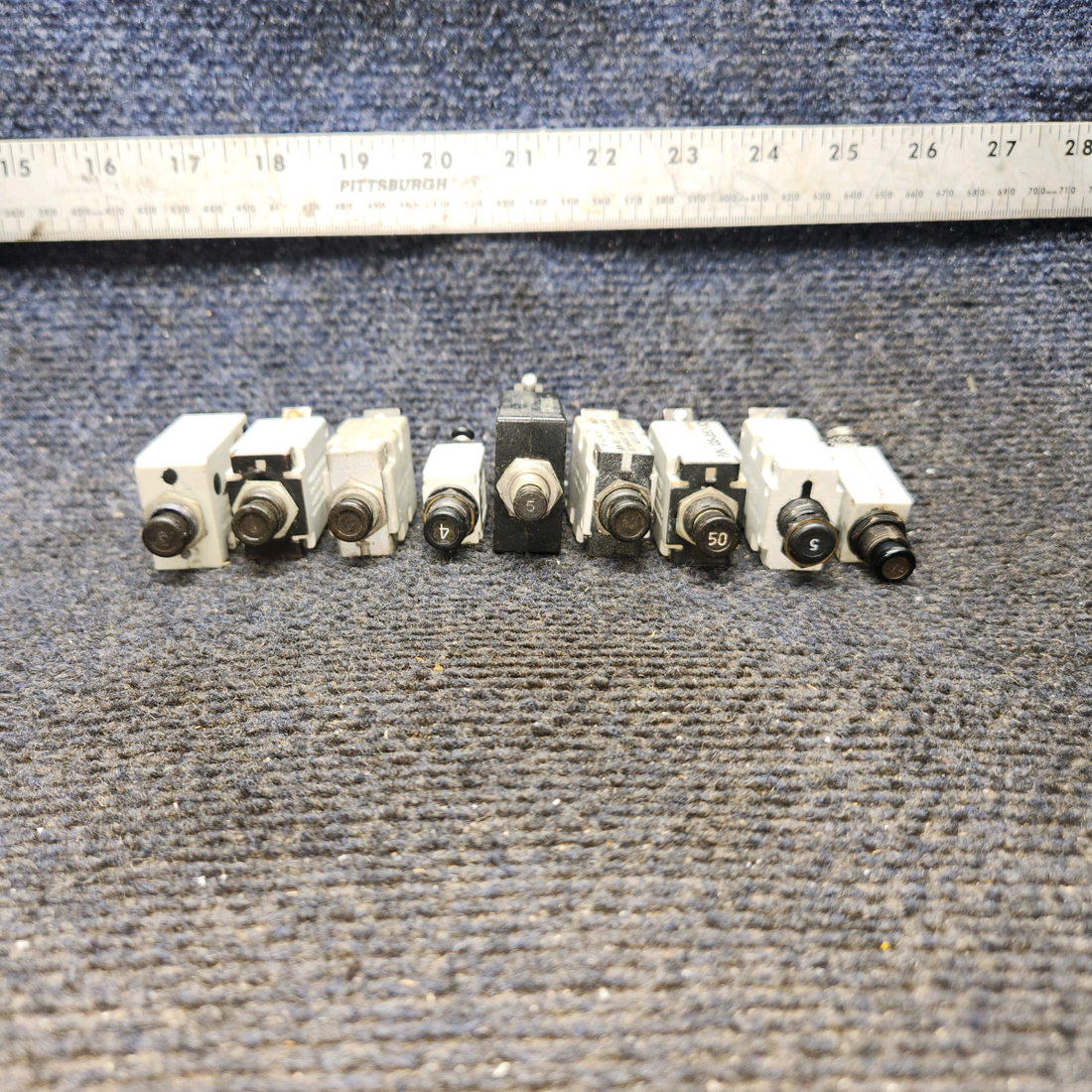 Used aircraft parts for sale, 105-250-101 Beechcraft F35 Breakers set of  9  Various Amps