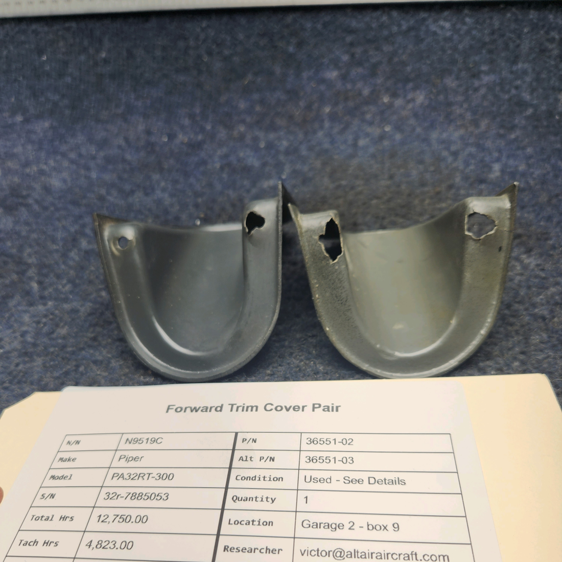 Used aircraft parts for sale, 36551-02 Piper PA32RT-300 FORWARD TRIM COVER PAIR