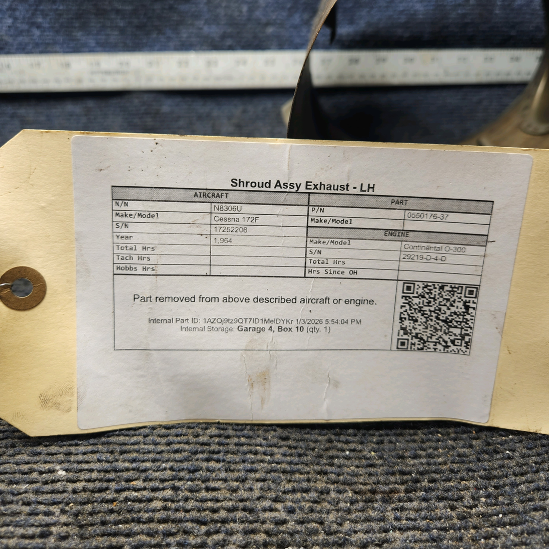 Used aircraft parts for sale, 0550176-37 Cessna 172F Shroud Assy Exhaust - LH