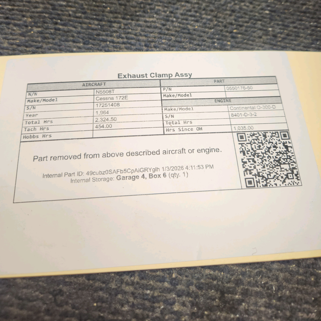 Used aircraft parts for sale, 0550176-50 Cessna 172E Exhaust Clamp Assy