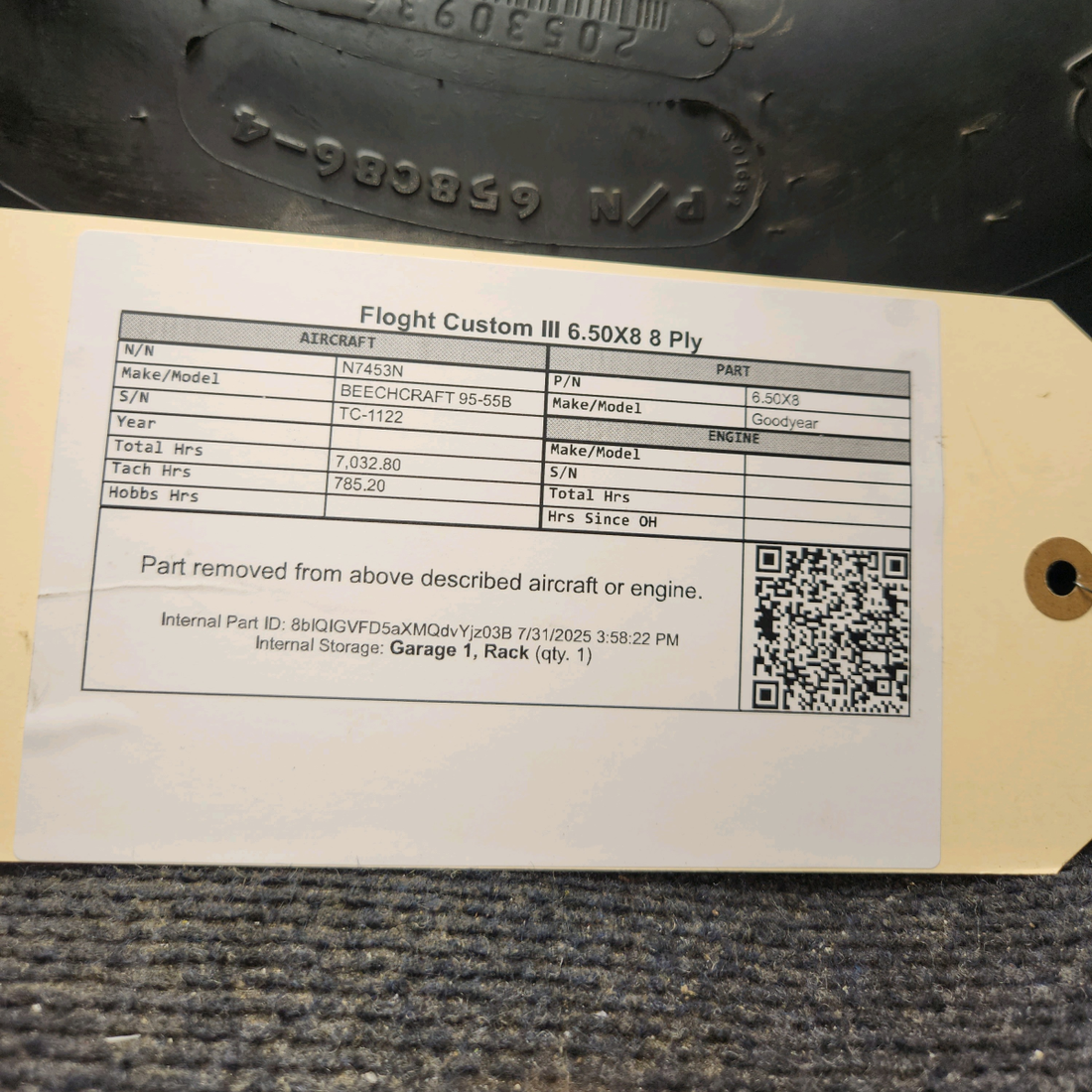 Used aircraft parts for sale, 6.50X8 Goodyear BEECHCRAFT 95-55B Flight Custom III 6.50X8 8 Ply