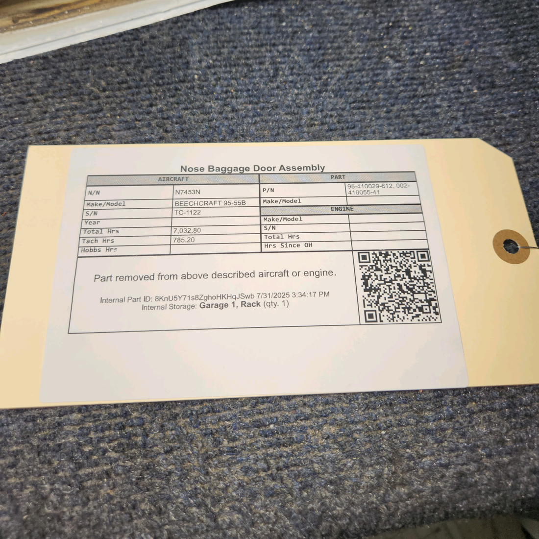 Used aircraft parts for sale, 95-410029-612 BEECHCRAFT 95-55B Nose Baggage Door Assembly