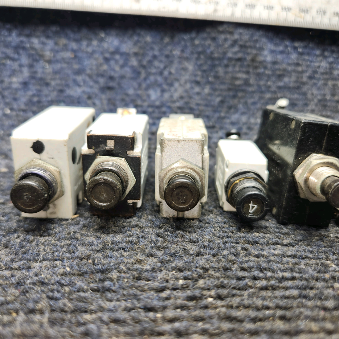 Used aircraft parts for sale, 105-250-101 Beechcraft F35 Breakers set of  9  Various Amps