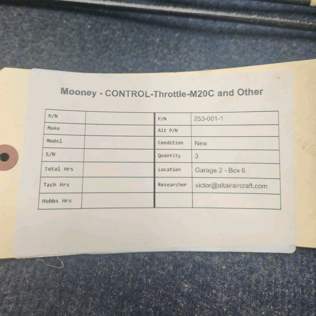 Used aircraft parts for sale, 253-001-1 Mooney Texas Several CONTROL THROTTLE M20C AND OTHER