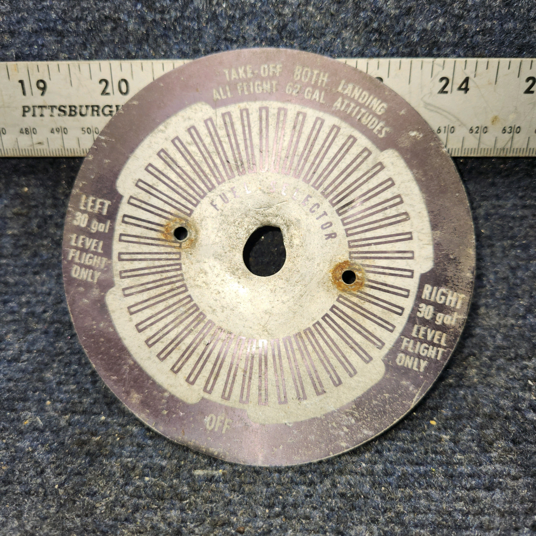 Used aircraft parts for sale, 0705048-34 Cessna 172RG Fuel Selector Placard
