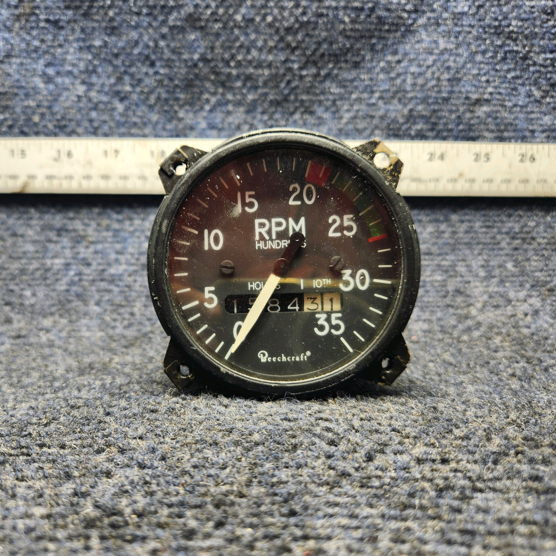Used aircraft parts for sale, 35-324365-15 Beechcraft A24R Tachometer Indicator TT 1584.31