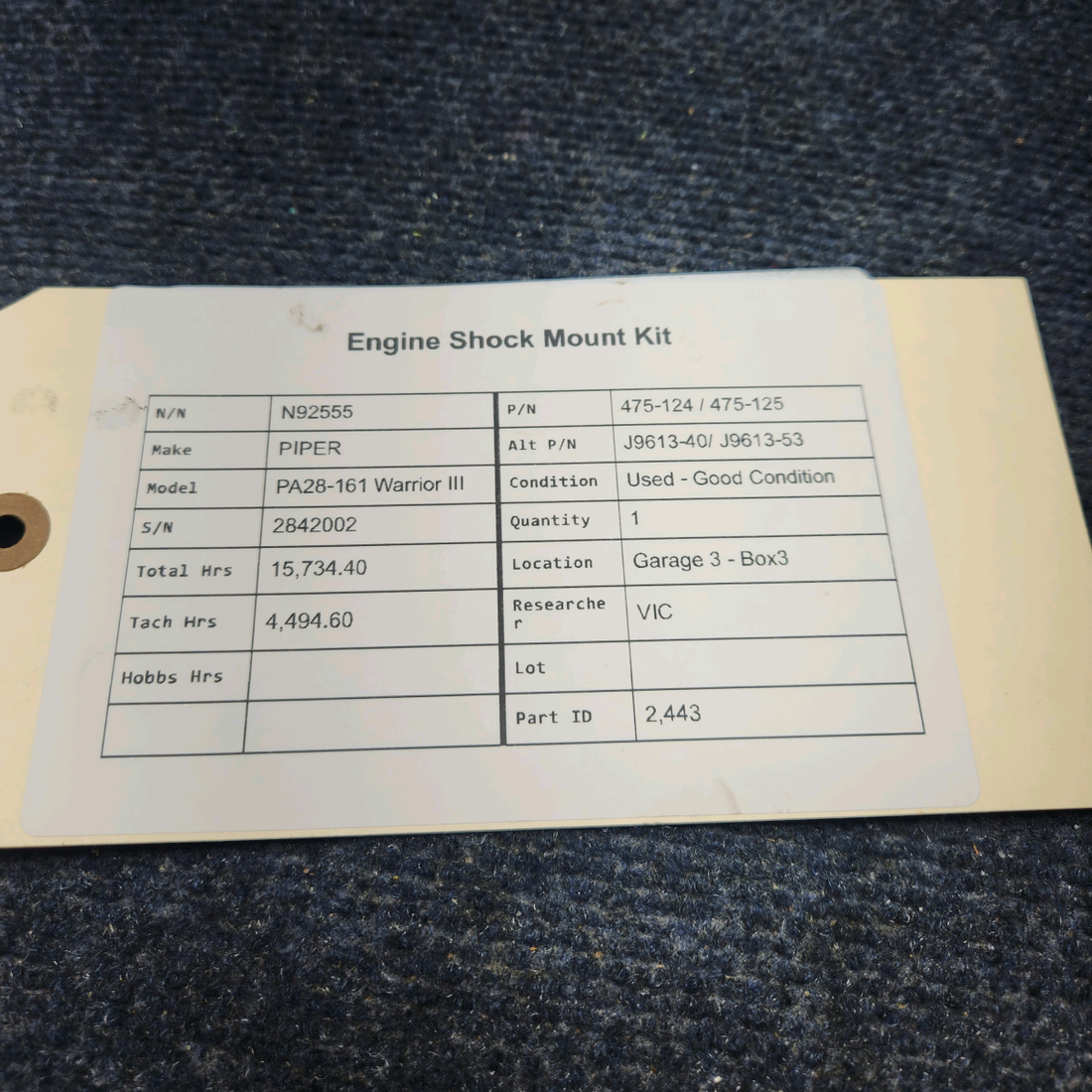 Used aircraft parts for sale, 475-124 / 475-125 PIPER PA28-161 Warrior III ENGINE SHOCK MOUNT KIT