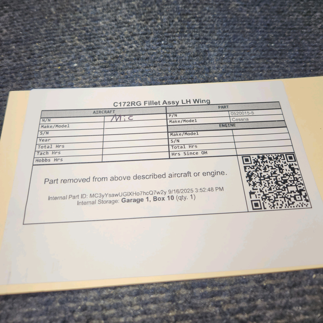 Used aircraft parts for sale, 0520015-5 Cessna C172RG Wing Fillet Assembly - LH