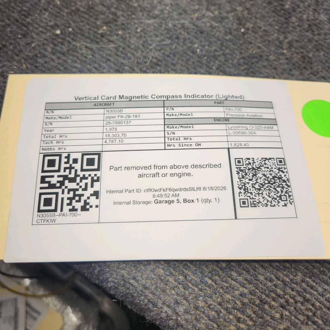 Used aircraft parts for sale, PAI-700 Precision Aviation piper PA-28-181 Vertical Card Magnetic Compass Indicator - Lighted