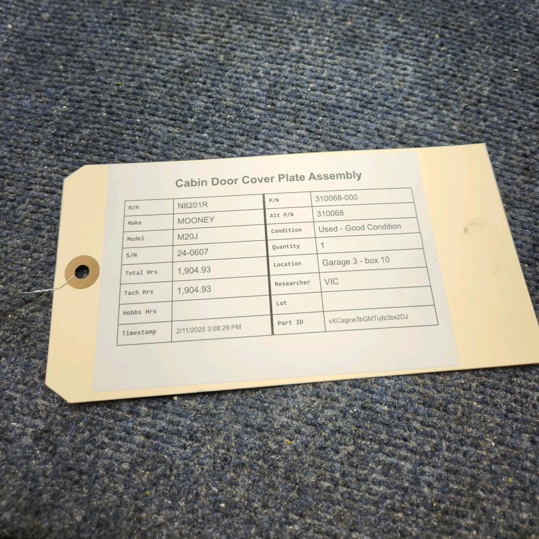 Used aircraft parts for sale, 310068-000 Mooney M20J CABIN DOOR COVER PLATE ASSEMBLY