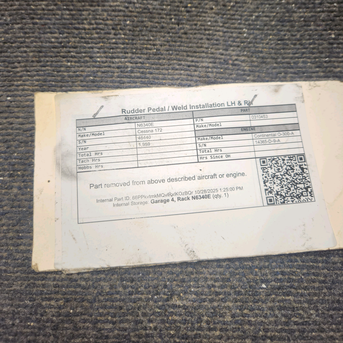 Used aircraft parts for sale, 0310453 Cessna 172 Rudder Pedal / Weld Installation LH & RH