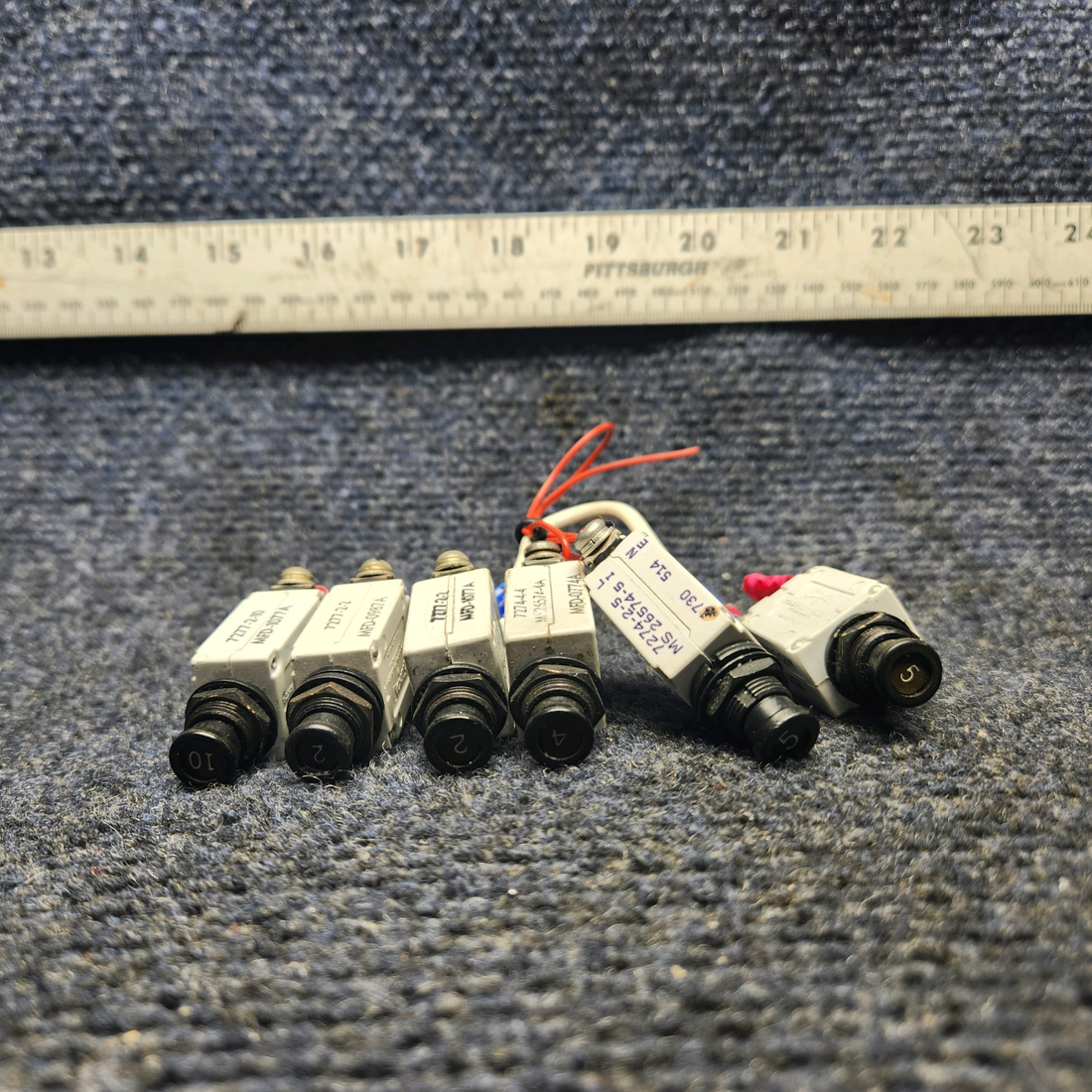 Used aircraft parts for sale, 7277-2-5 / 14 / -10 / -2 MOONEY M20J SET KLIXON CIRCUIT BREAKER TWO 5A -TWO-2A - ONE -10-ONE 4A  TOTAL SIX