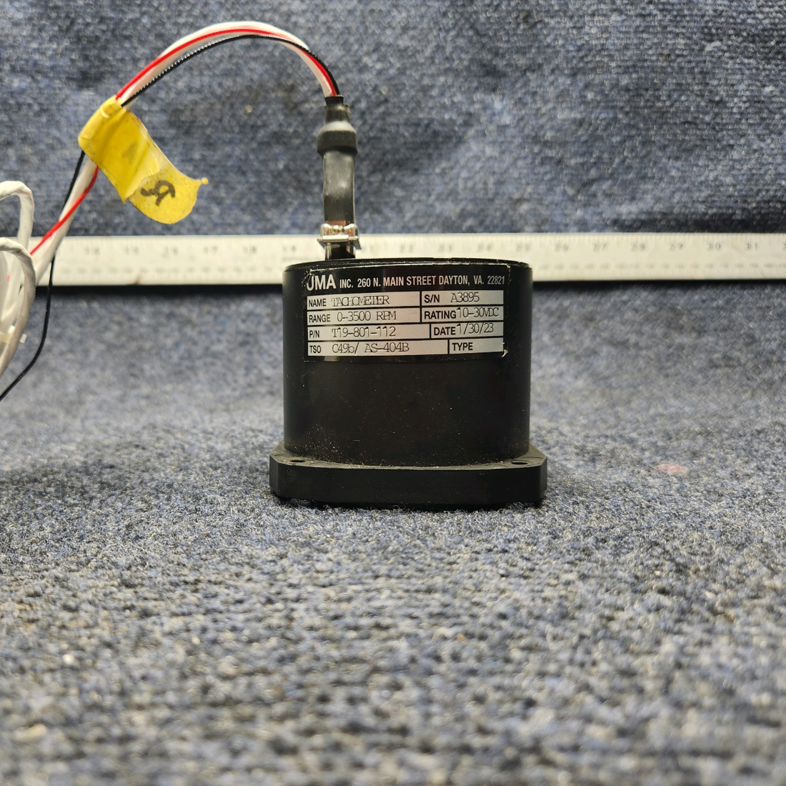 Used aircraft parts for sale, T19-801-112 CESSNA 172K UMA INSTRUMENTS 0-3500 RPM TACHOMETER (3-1/8 INCH),W/ CONNECTOR.