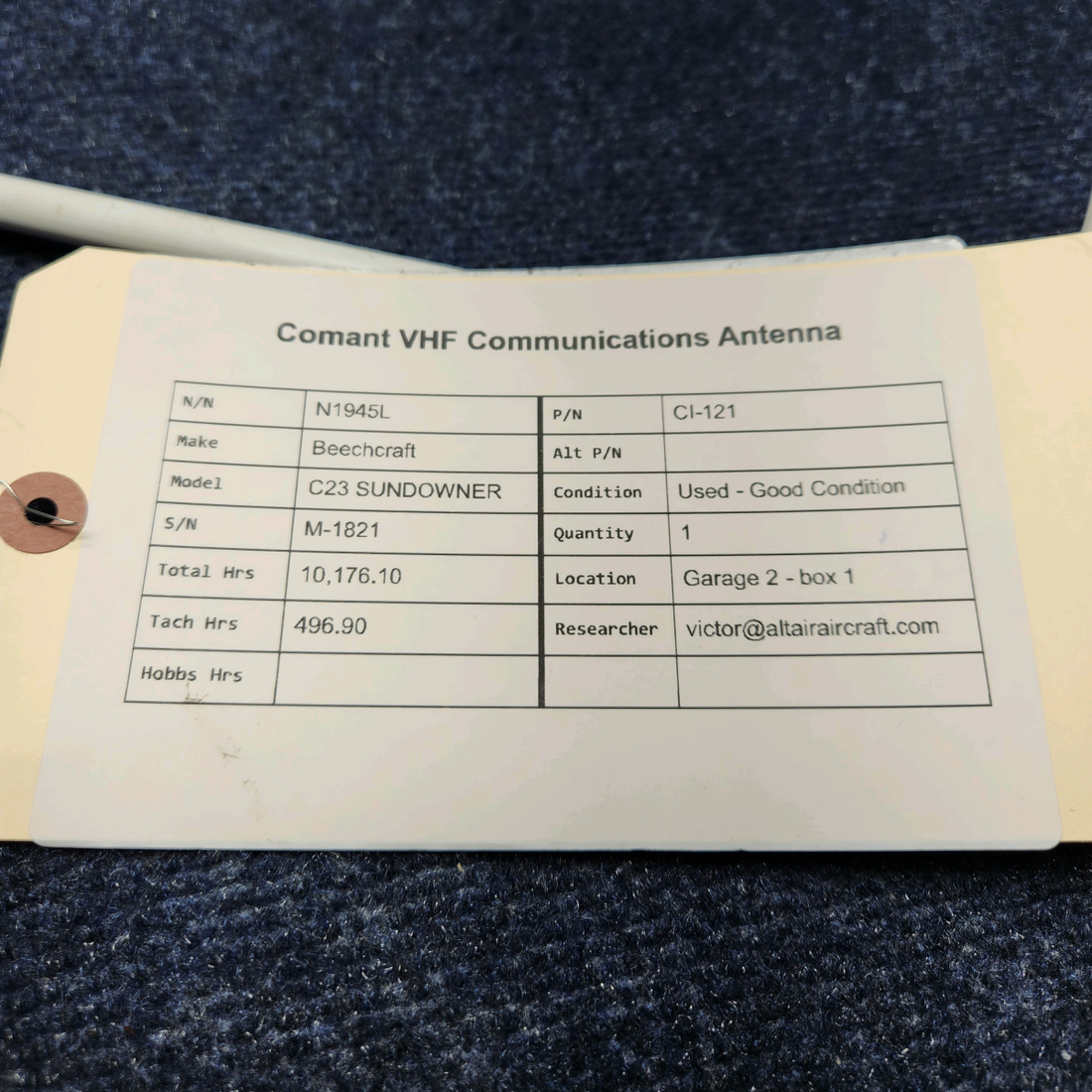 Used aircraft parts for sale, CI-121 Comant Beechcraft C23 SUNDOWNER COMANT VHF COMMUNICATIONS ANTENNA