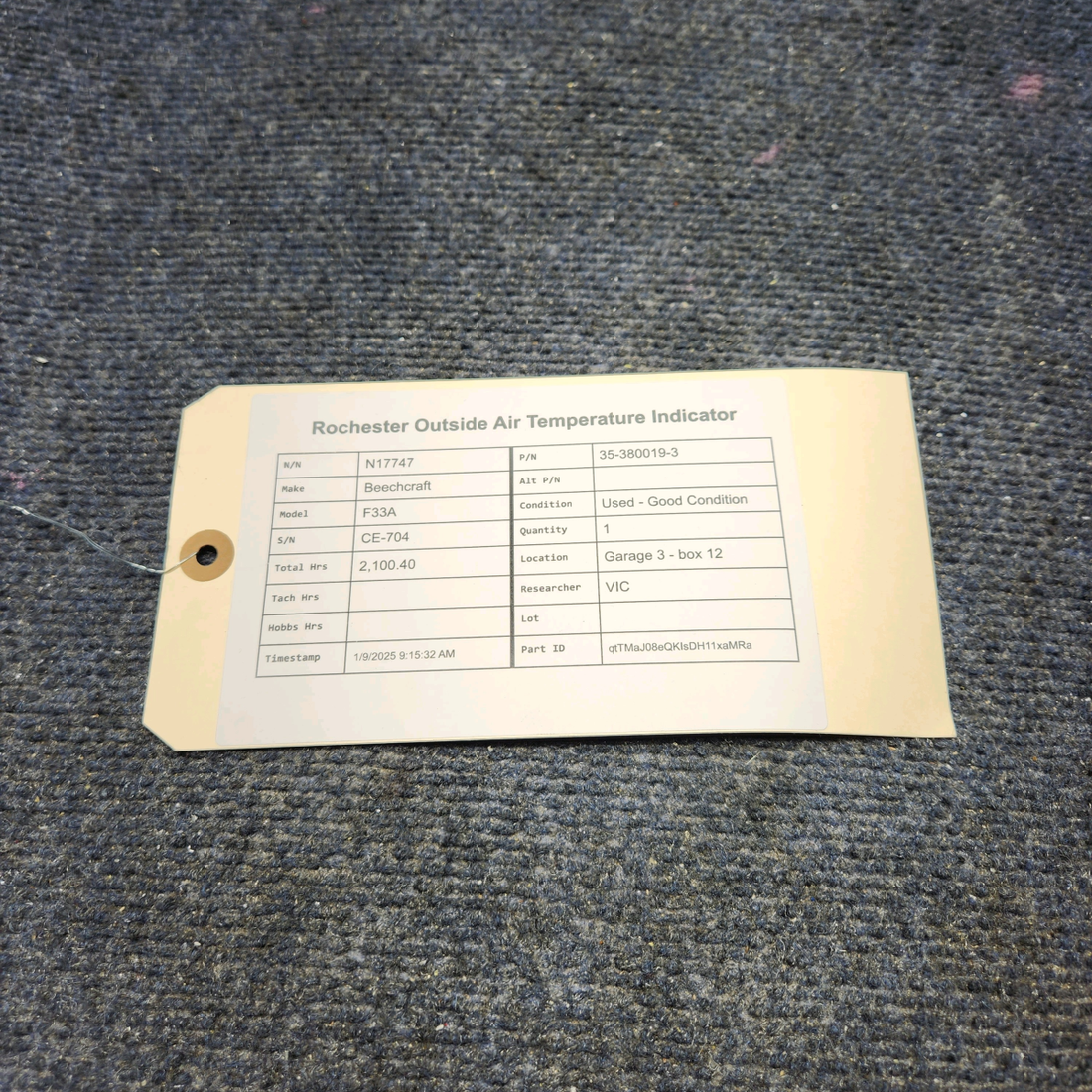 Used aircraft parts for sale, 35-380019-5 Beechcraft F33A ROCHESTER OUTSIDE AIR TEMPERATURE INDICATOR