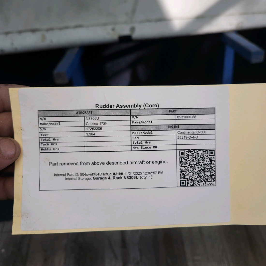 Used aircraft parts for sale, 0531006-66 Cessna 172F Rudder Assembly (Core)