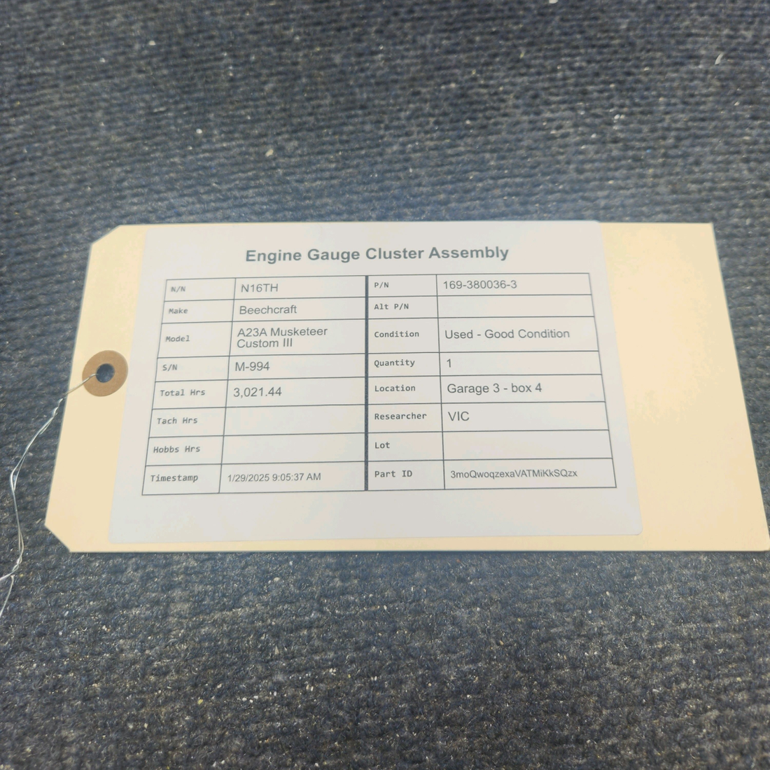 Used aircraft parts for sale, 169-380036-3 Beechcraft A23A Musketeer Custom III ENGINE GAUGE CLUSTER ASSEMBLY