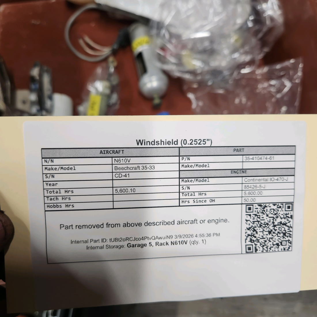 Used aircraft parts for sale, 35-410474-61 Beechcraft 35-33 Windshield (0.2525")