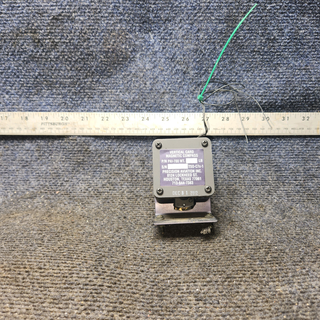 Used aircraft parts for sale, PAI-700 Precision Aviation, Inc PAI-700 Cessna 172E Vertical Card Compass Indicator (Lighted) out of a 12V system